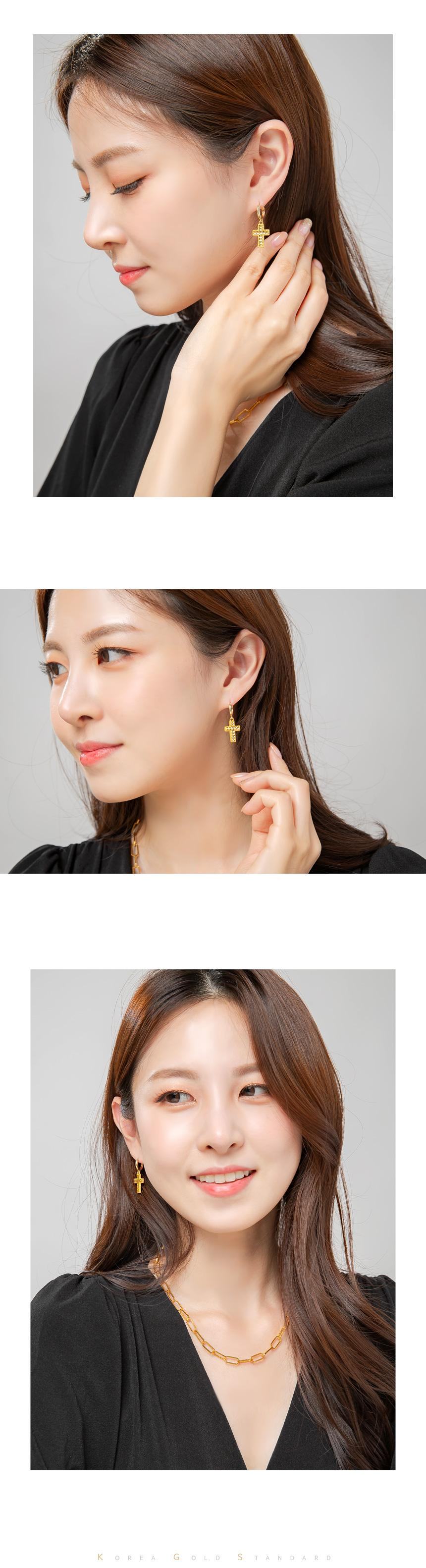 십자가 원터치 귀걸이+18K 장식 상세정보 2
